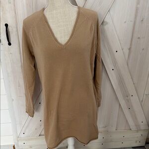 Tan V-Neck Sweater Dress